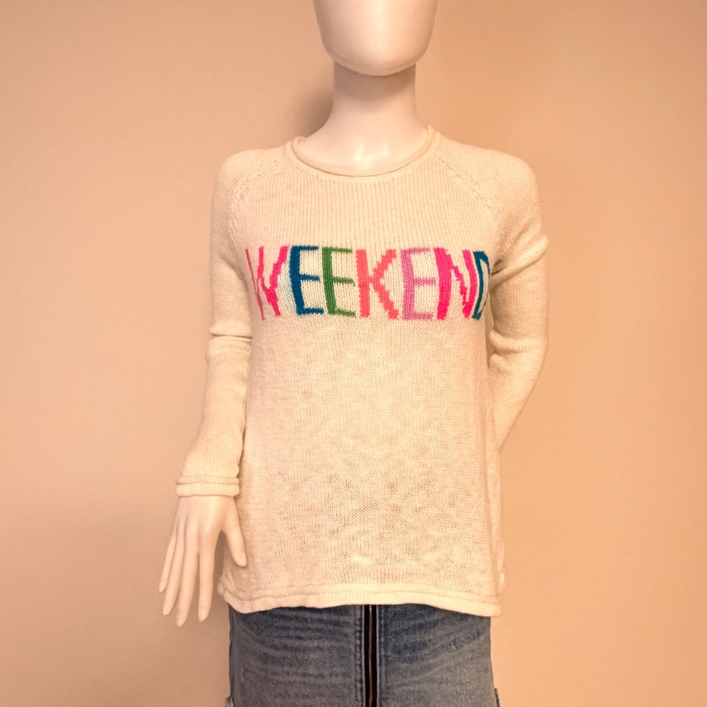 Lilly Pulitzer Womens Weekend Graphic Knit Sweater Cream Multi Raglan Sleeve XXS